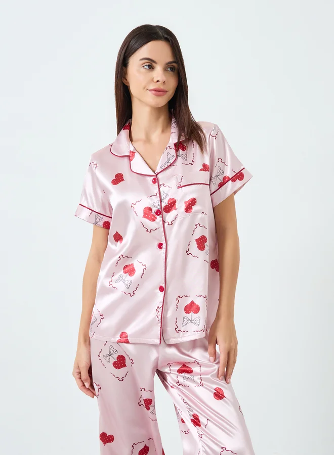 تايك تو طقم بيجامة نسائي قصير الأكمام بطبعة جرافيك